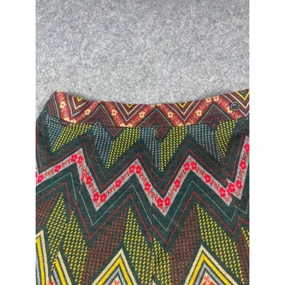 Vintage 70s Chevron Zigzag Floral Knit A-Line Mini Skirt Multicolor Retro - Picture 3 of 7